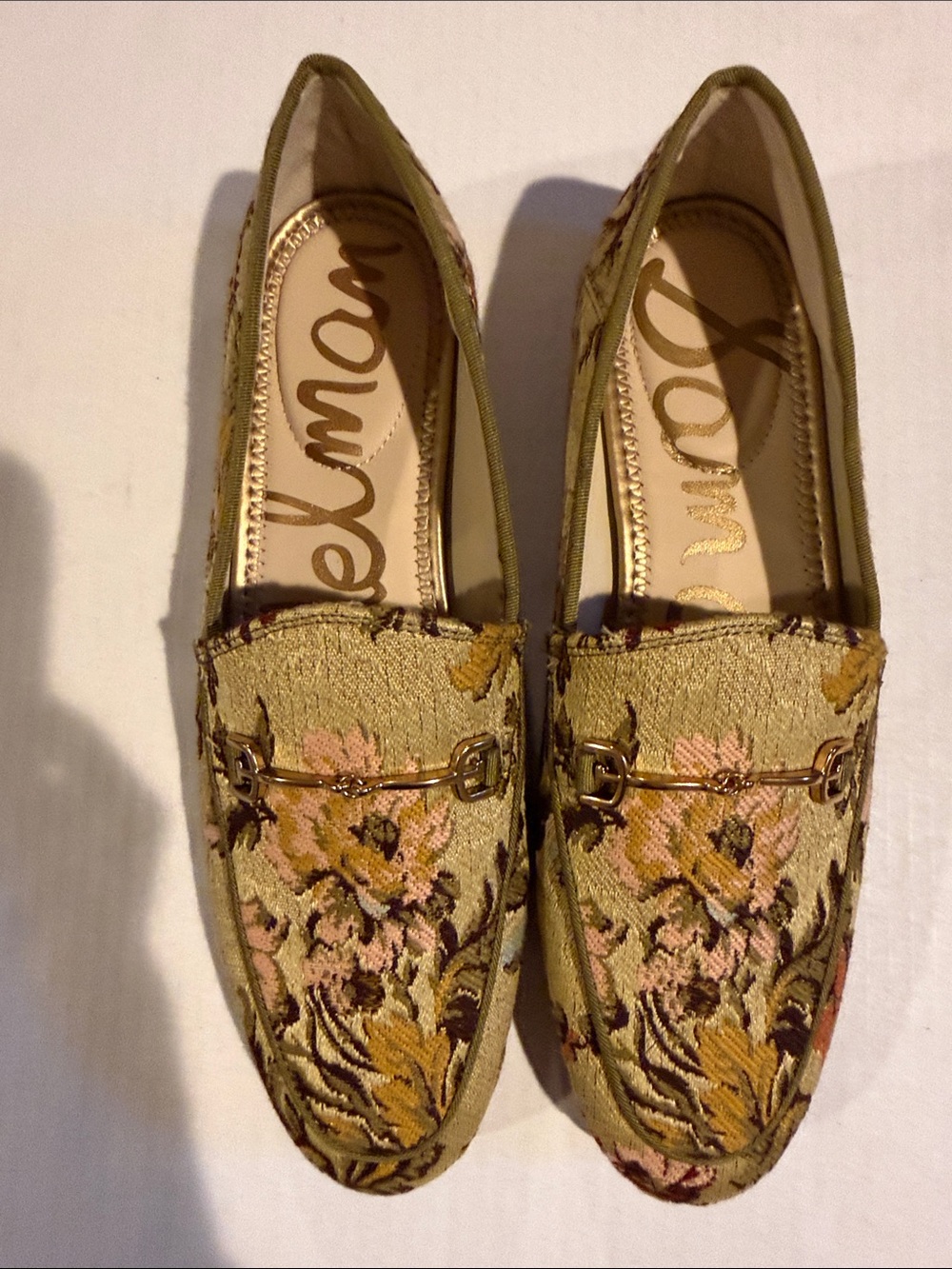 Sam Edelman Gold Floral Embroidered Loafers